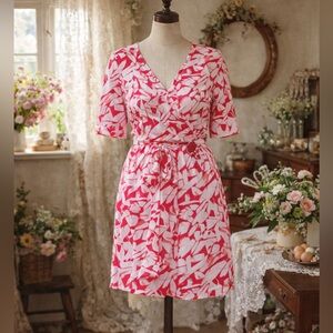 Gentle Fawn Pink Abstract Mini Dress With Tie Waist